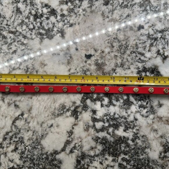 Tory Burch Red Double Wrap Leather Logo Stud Bracelet Gold Tone - Adjustable - Picture 5 of 5